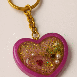 Pink & Gold Pearl Heart Handmade Resin Artisan Shaker Keychain