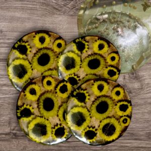 sunflower-themed artisan resin tea coasters