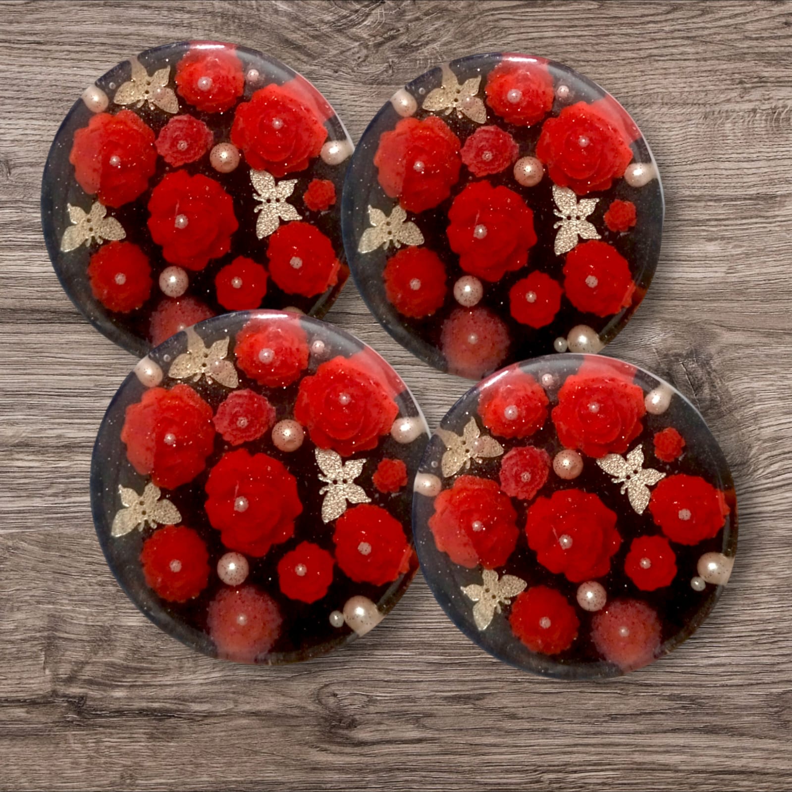 resin rose tea coaster set