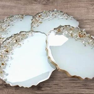 Crystal Edge White Resin Coaster Set With Matching Holder – Handmade Luxury Tableware (4 Inches)