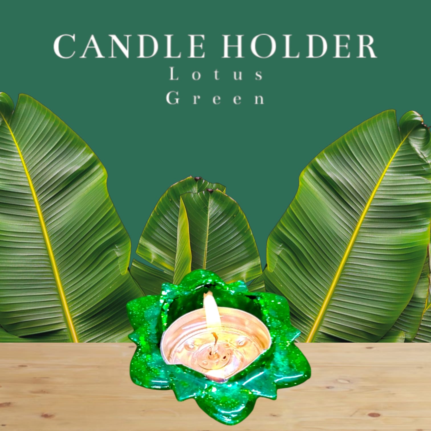 Handcrafted Green Lotus Resin Candle Holder – Elegant Tealight Decor