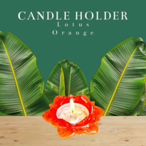 Handcrafted Orange Lotus Resin Candle Holder – Radiant Tealight Decor