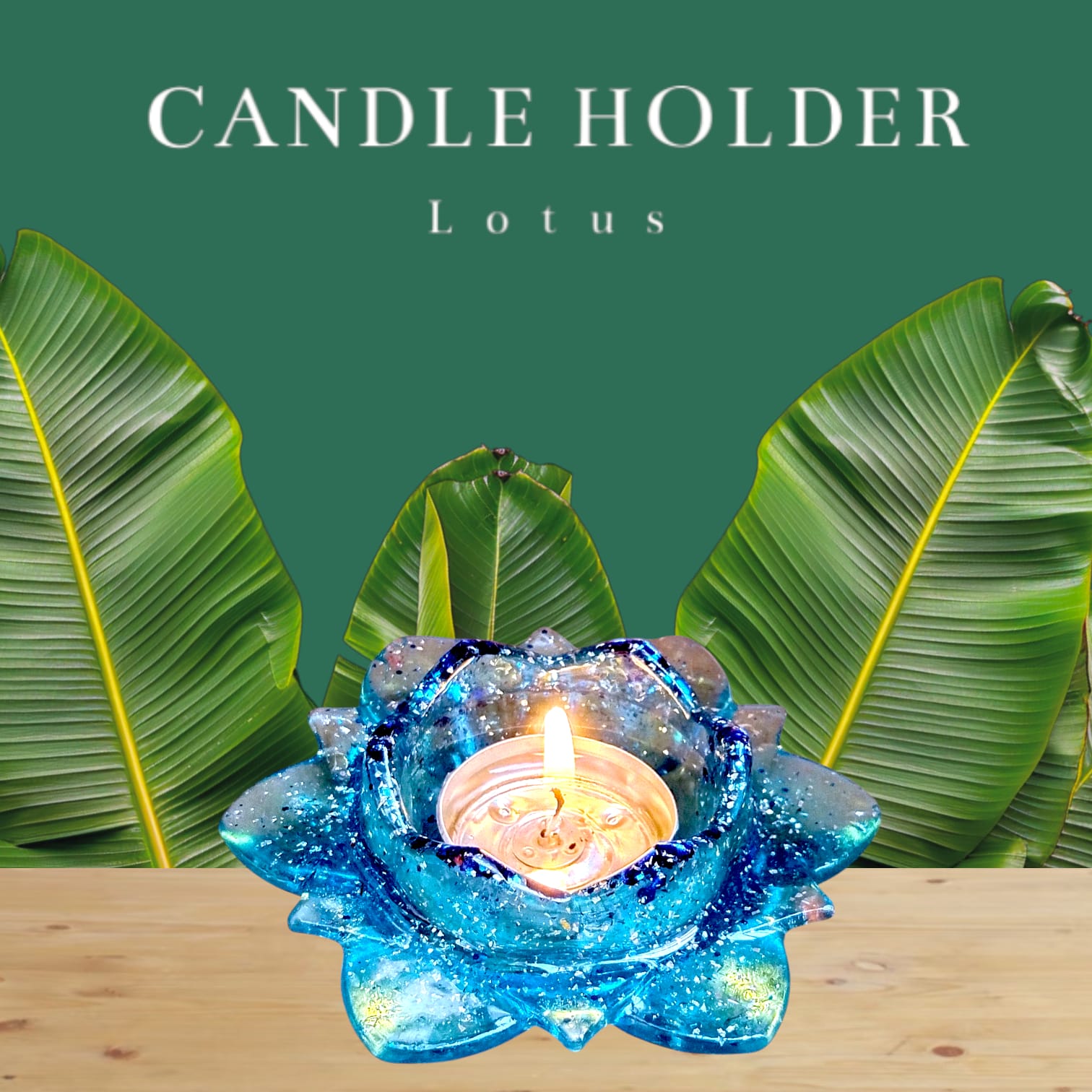 Handcrafted Blue Lotus Resin Candle Holder – Elegant Tealight Decor - Image 2